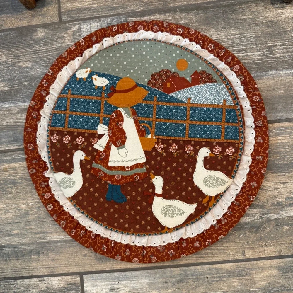 Cottagecore Country Goose Grandma Granny Wall Shelf Quilted Wall Hanging Wood